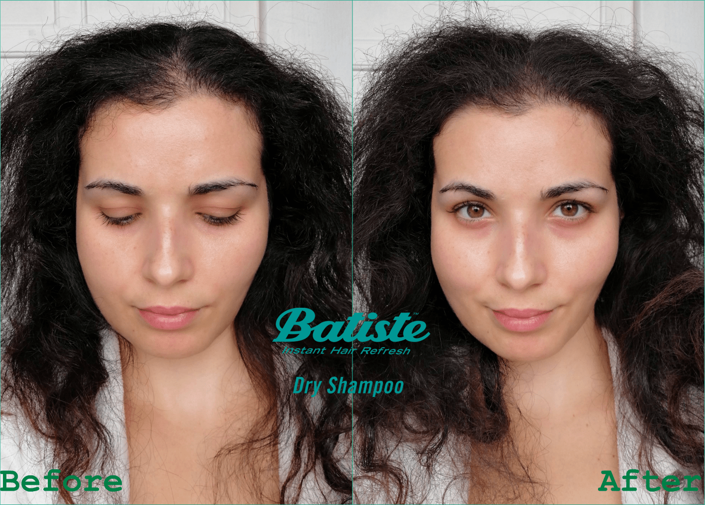 brunette hair roots before after dry shampoo