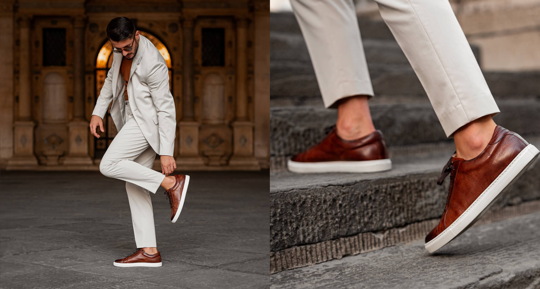 men walking sneakers city street