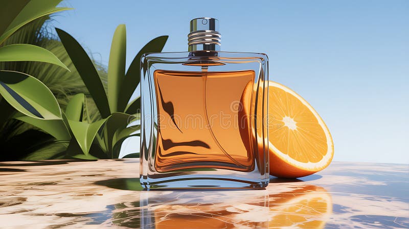 fresh citrus perfume bottle on marble