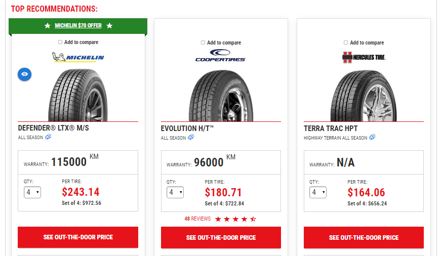 online tire shopping comparison